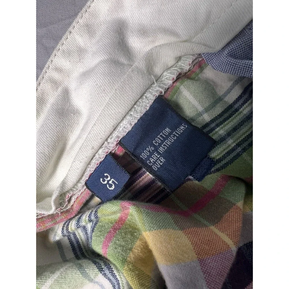 POLO RALPH LAUREN PROSPECT Mens Sz 35 Multicolor Plaid Cotton Flat Front Shorts